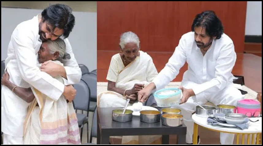 బామ్మను సత్కరించి భోజనం పెట్టి, చీర, డబ్బు అందజేసిన ప‌వ‌న్ క‌ళ్యాణ్‌..